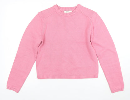 Marks and Spencer Womens Pink XS Crew Neck Cotton Jumper Knitwear