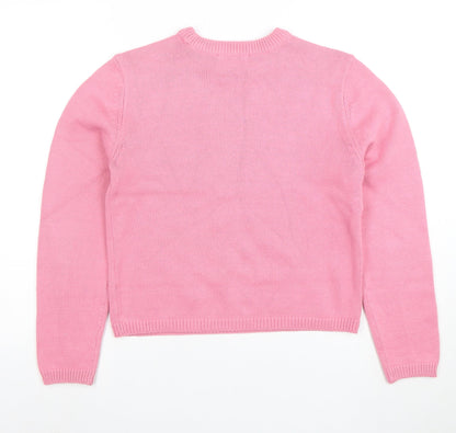 Marks and Spencer Womens Pink XS Crew Neck Cotton Jumper Knitwear