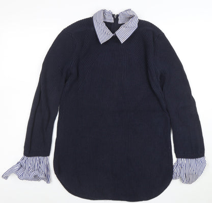 Next Women’s Blue Collared Knit Cotton Jumper Size 10