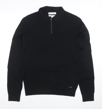 Marks and Spencer Autograph Men's Black Pure Cotton 1/4 Zip Polo S
