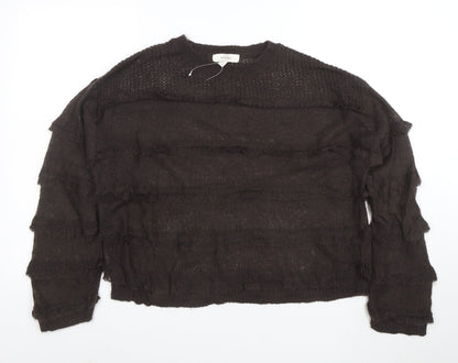 Per Una Women's Brown Mohair Blend Relaxed Open-Knit Jumper M
