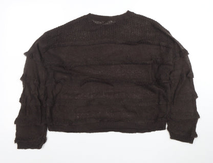 Per Una Women's Brown Mohair Blend Relaxed Open-Knit Jumper M