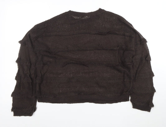 Per Una Women's Brown Mohair Blend Relaxed Open-Knit Jumper M