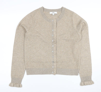 Marks and Spencer Womens Beige Ruffle Button Cardigan Size S
