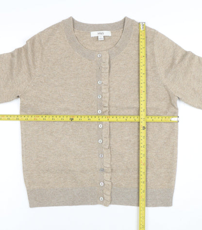 Marks and Spencer Womens Beige Ruffle Button Cardigan Size S