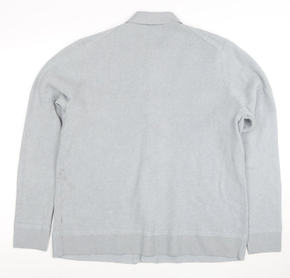 Marks and Spencer Men's Grey Cotton Blend Collared Cardigan XL