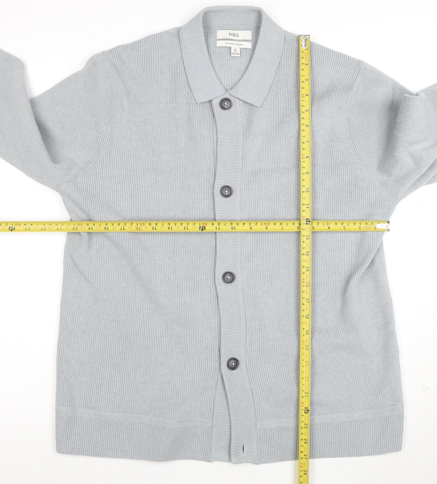 Marks and Spencer Men's Grey Cotton Blend Collared Cardigan XL