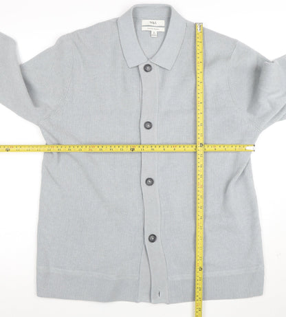 Marks and Spencer Men's Grey Cotton Blend Collared Cardigan XL