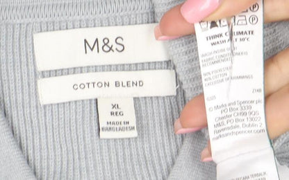 Marks and Spencer Men's Grey Cotton Blend Collared Cardigan XL