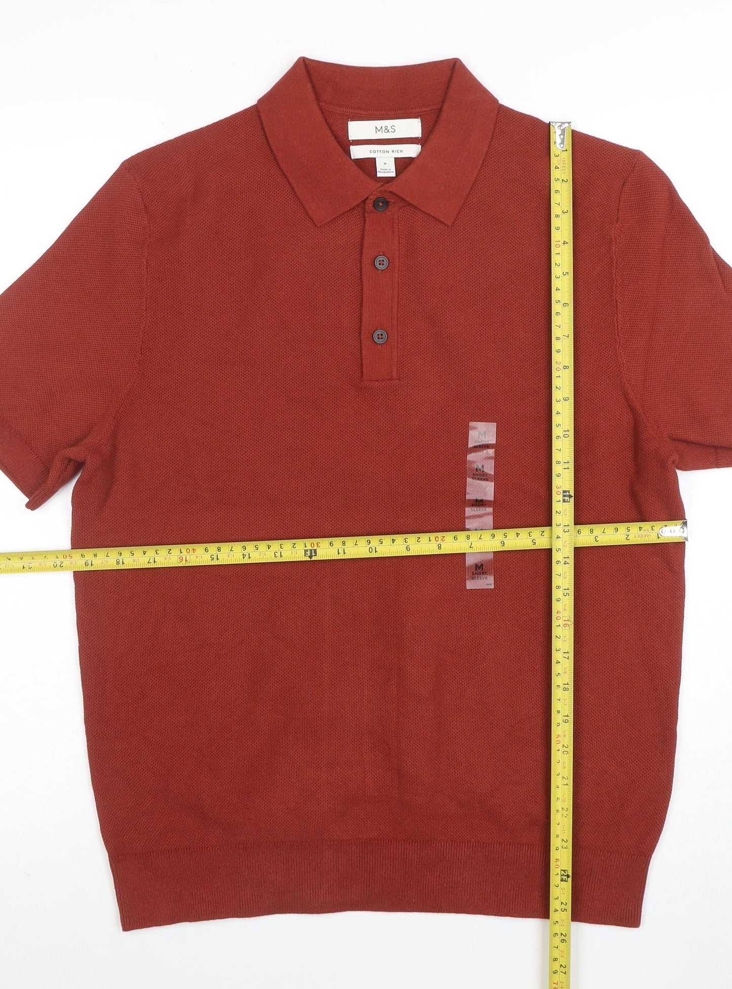 Marks and Spencer Men's Brown Cotton Polo Shirt M Short Sleeve