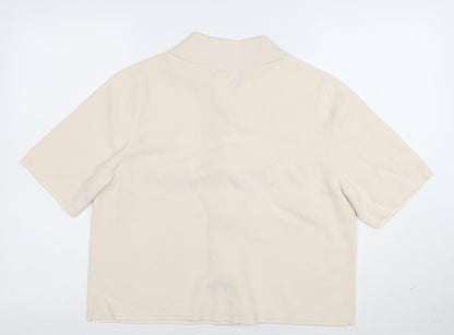 Marks and Spencer Women Beige L Cardigan Short Sleeve Flower Button Knit