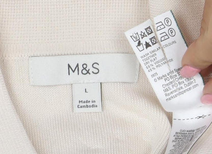 Marks and Spencer Women Beige L Cardigan Short Sleeve Flower Button Knit