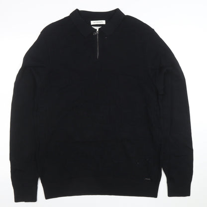 Marks and Spencer Autograph Mens Black Long Sleeve 1/4 Zip Polo L