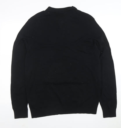 Marks and Spencer Autograph Mens Black Long Sleeve 1/4 Zip Polo L