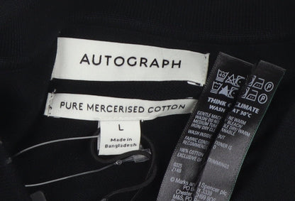 Marks and Spencer Autograph Mens Black Long Sleeve 1/4 Zip Polo L