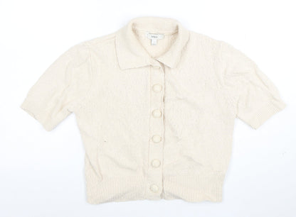 Marks and Spencer Women Ivory Short Sleeve Collared Cardigan S