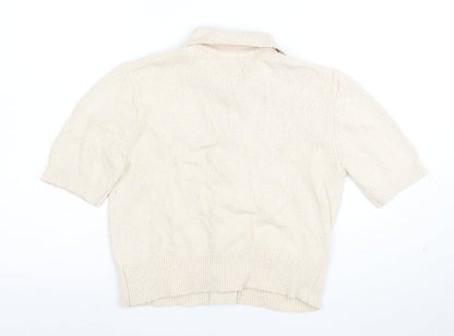 Marks and Spencer Women Ivory Short Sleeve Collared Cardigan S