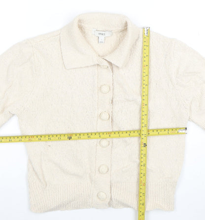 Marks and Spencer Women Ivory Short Sleeve Collared Cardigan S