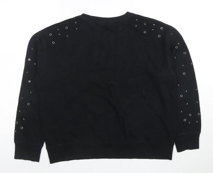 Hush Womens Black Studded Relaxed Pullover Sweatshirt Size L
