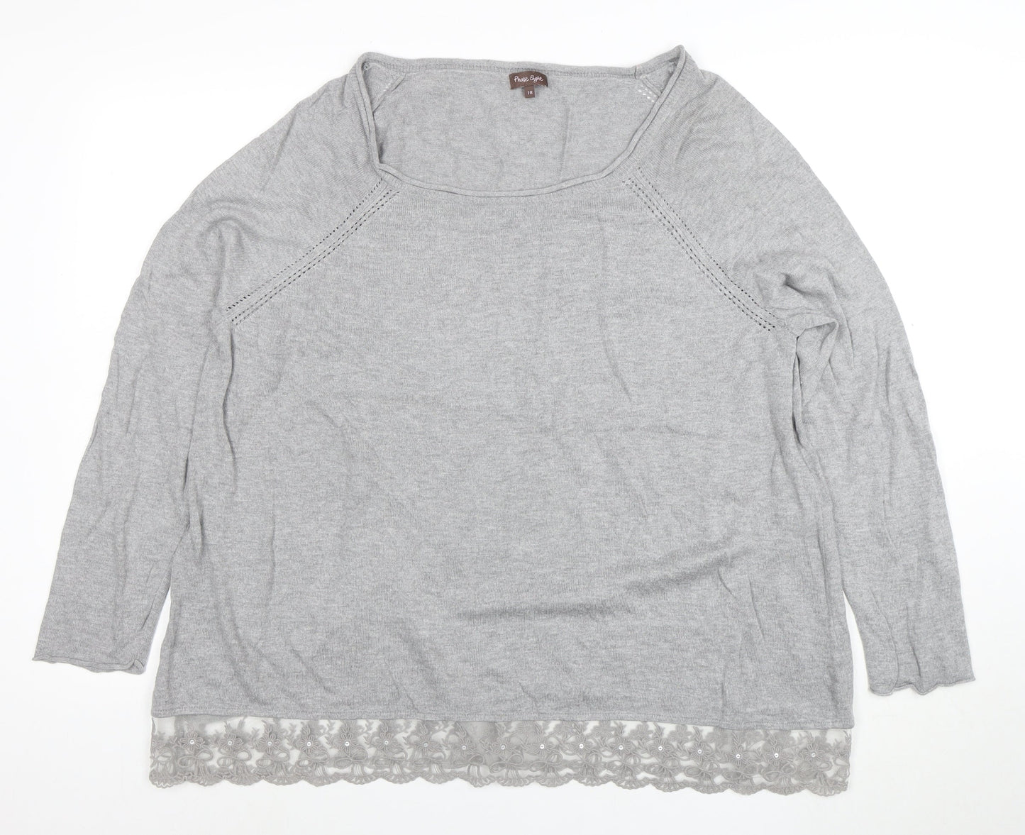 Phase Eight Women's Grey Lace Hem 3/4 Sleeve Jumper Size 18
