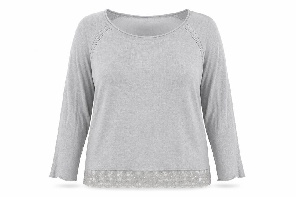 Phase Eight Women's Grey Lace Hem 3/4 Sleeve Jumper Size 18