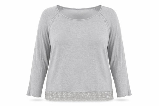 Phase Eight Women's Grey Lace Hem 3/4 Sleeve Jumper Size 18