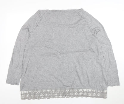 Phase Eight Women's Grey Lace Hem 3/4 Sleeve Jumper Size 18