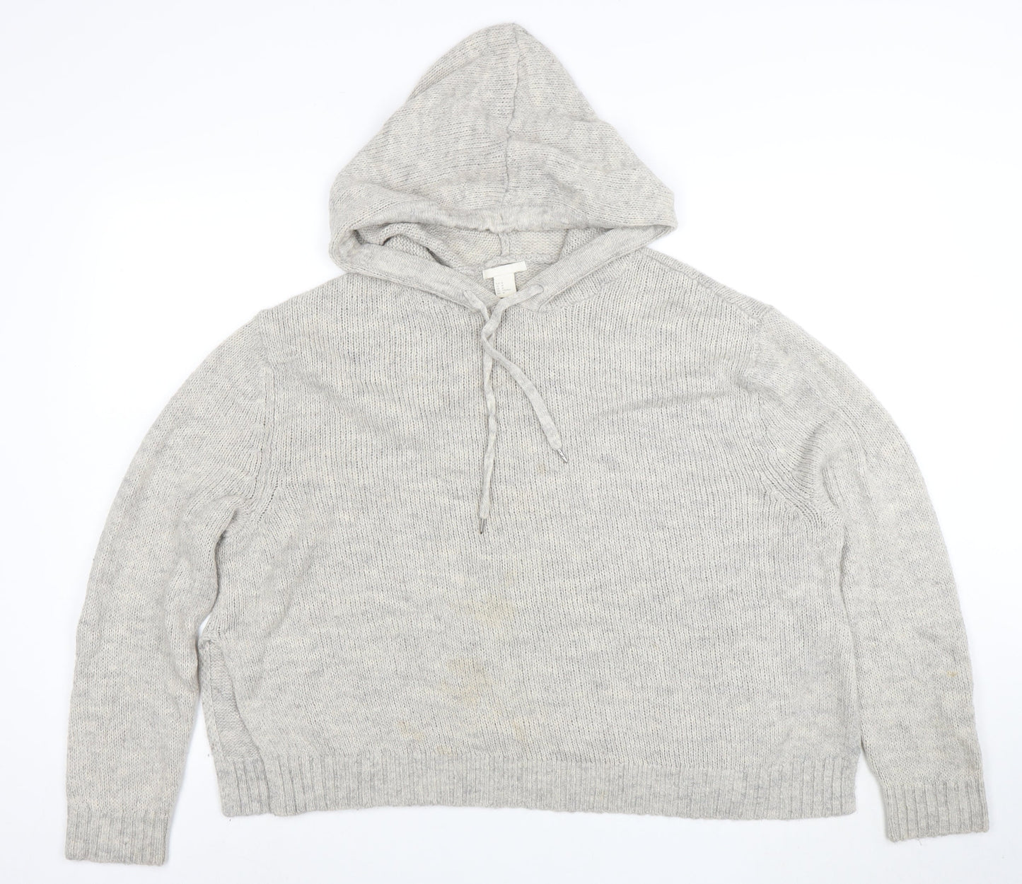 H&M Women’s Grey Hooded Wool Blend Knit Jumper Size 12 M