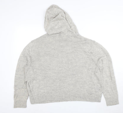 H&M Women’s Grey Hooded Wool Blend Knit Jumper Size 12 M