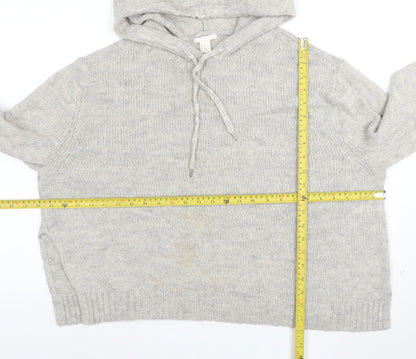 H&M Women’s Grey Hooded Wool Blend Knit Jumper Size 12 M