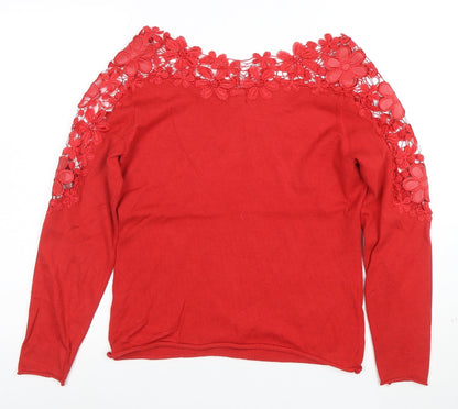 Kaleidoscope Women's Red Lace Detail Long Sleeve Tunic Blouse Size 12