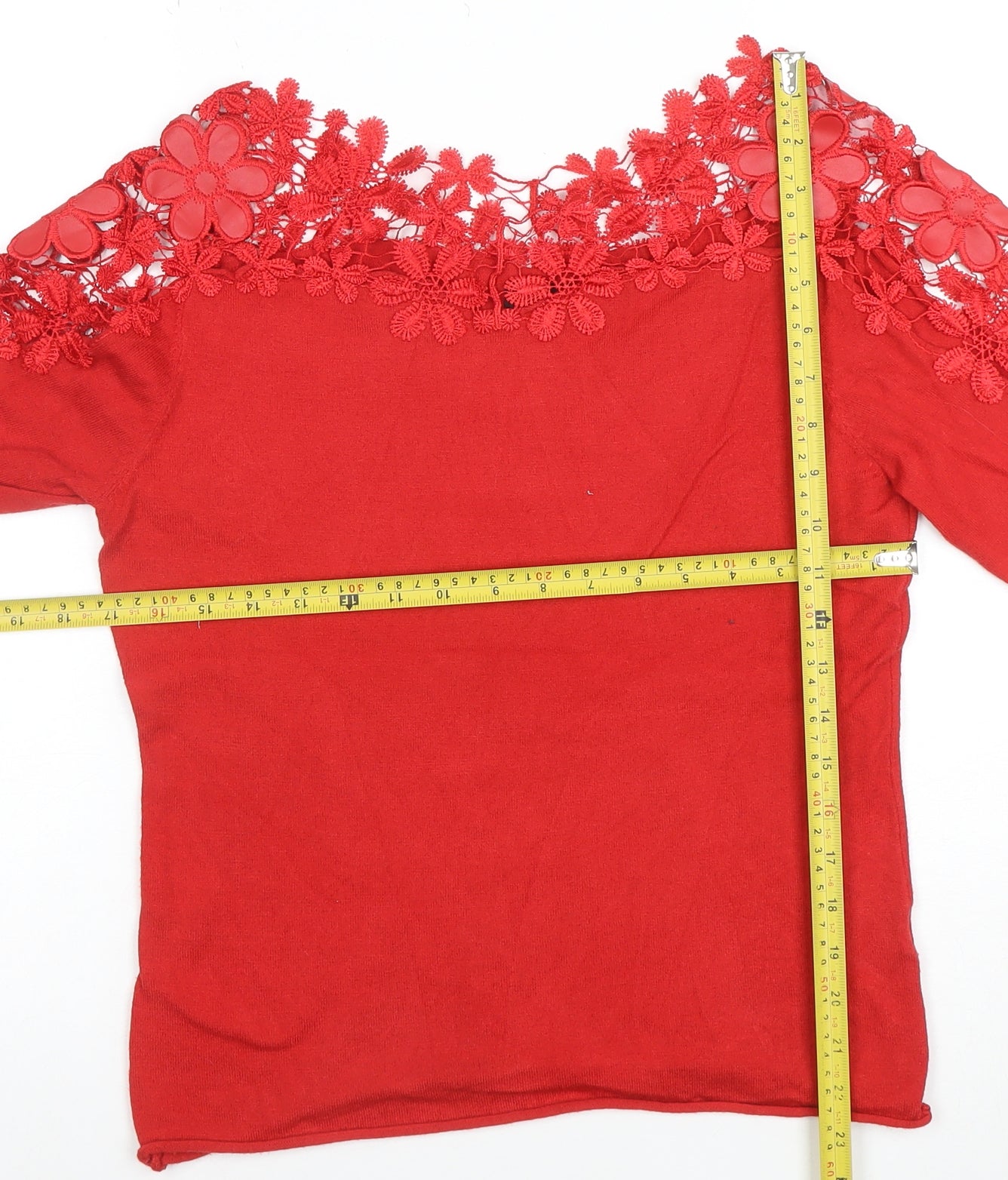 Kaleidoscope Women's Red Lace Detail Long Sleeve Tunic Blouse Size 12