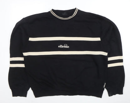Ellesse Women Black Beige Stripe Crew Neck Sweatshirt UK14