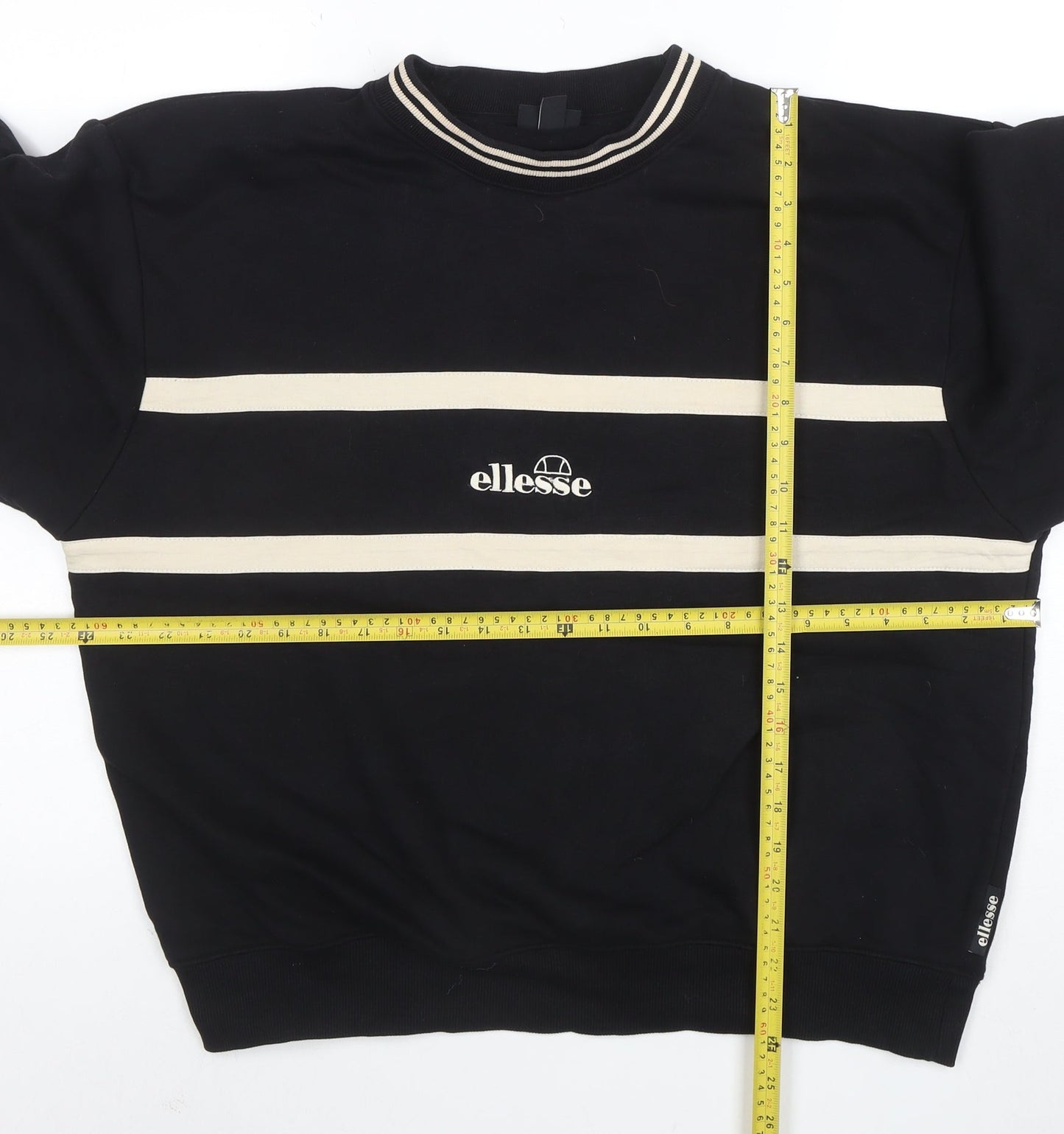 Ellesse Women Black Beige Stripe Crew Neck Sweatshirt UK14