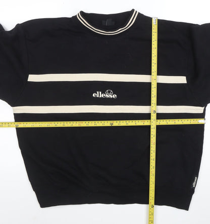 Ellesse Women Black Beige Stripe Crew Neck Sweatshirt UK14