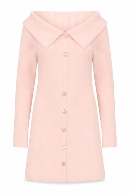 Front view of ASOS Women’s Pink Off Shoulder Knit Jumper Dress, size UK 12