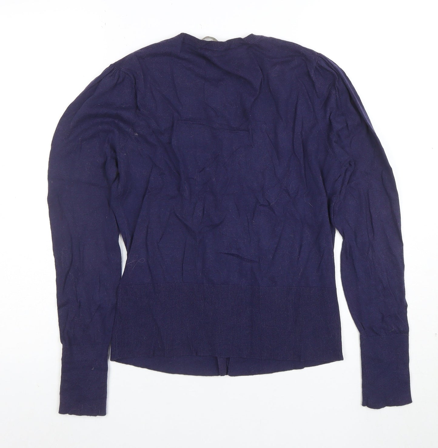 Oasis Women Blue Crew Neck Long Sleeve Button Cardigan M