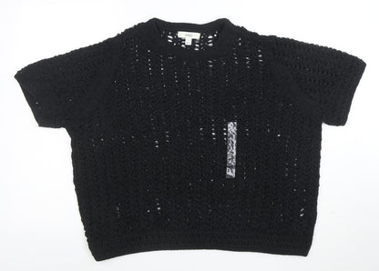Marks and Spencer Women's Black XL Crochet Knit Short Sleeve Top