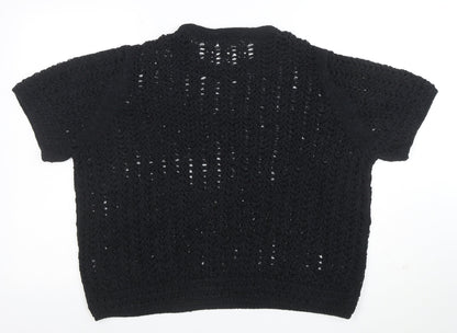 Marks and Spencer Women's Black XL Crochet Knit Short Sleeve Top