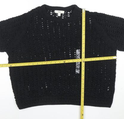 Marks and Spencer Women's Black XL Crochet Knit Short Sleeve Top