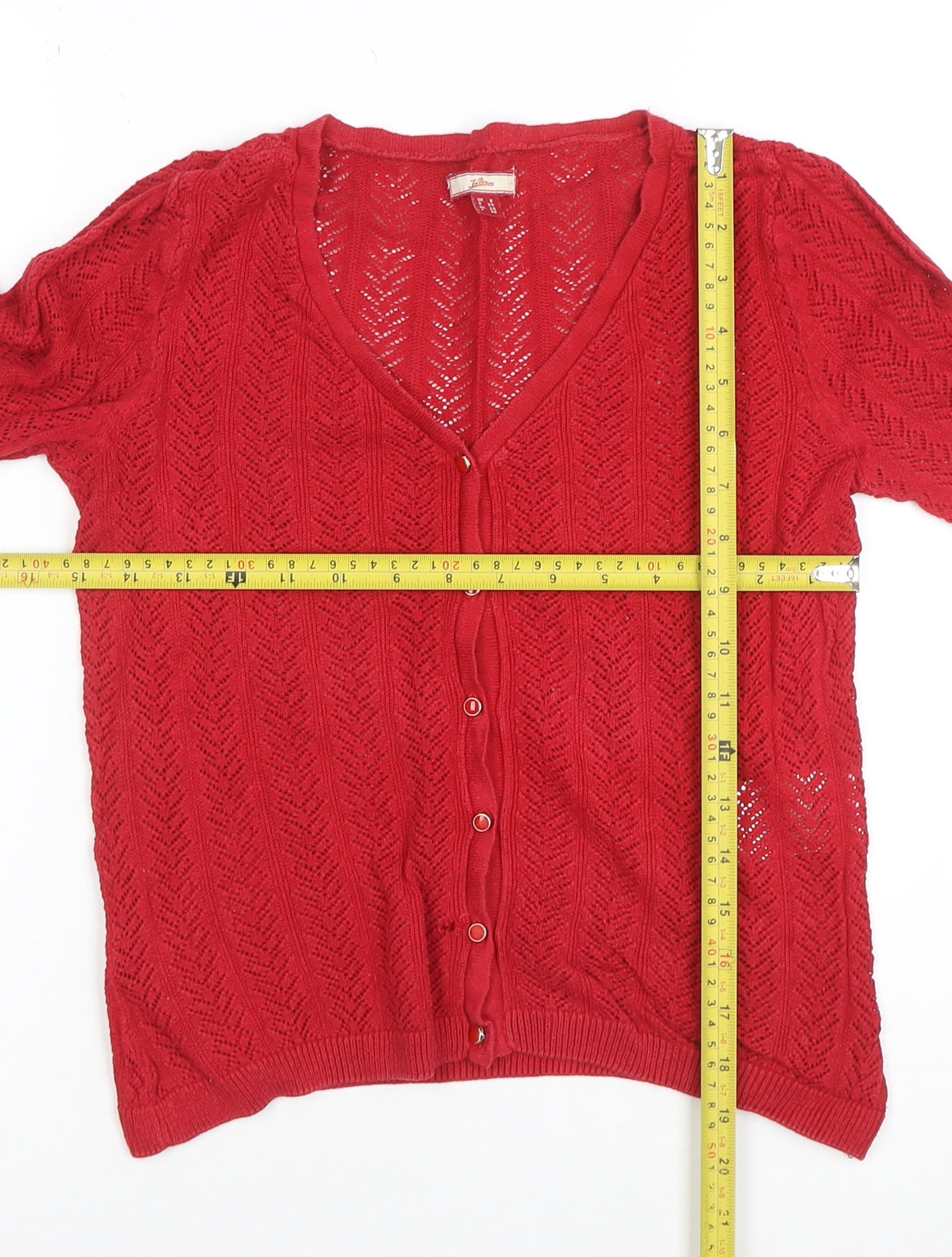 Joe Browns Women Red V-Neck Open-Knit Button Cardigan Size 8