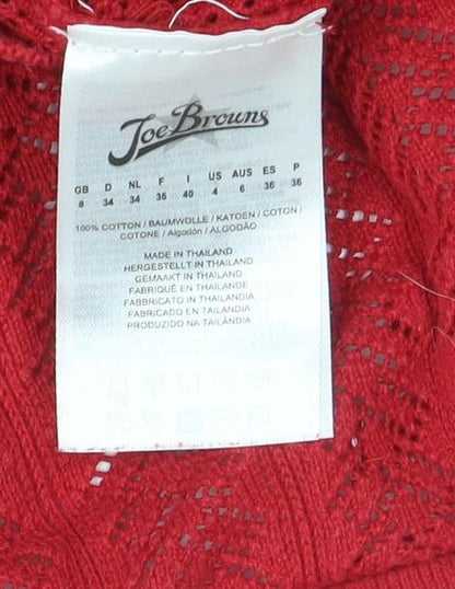 Joe Browns Women Red V-Neck Open-Knit Button Cardigan Size 8