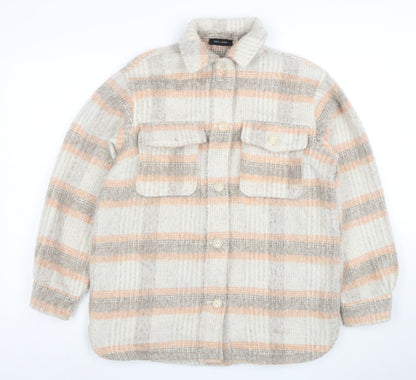 New Look Women's Beige Checked Wool Blend Shacket Size 10