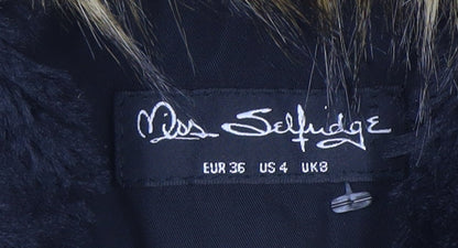 Miss Selfridge Women's Black Faux Fur Hooded Bomber Jacket UK 8