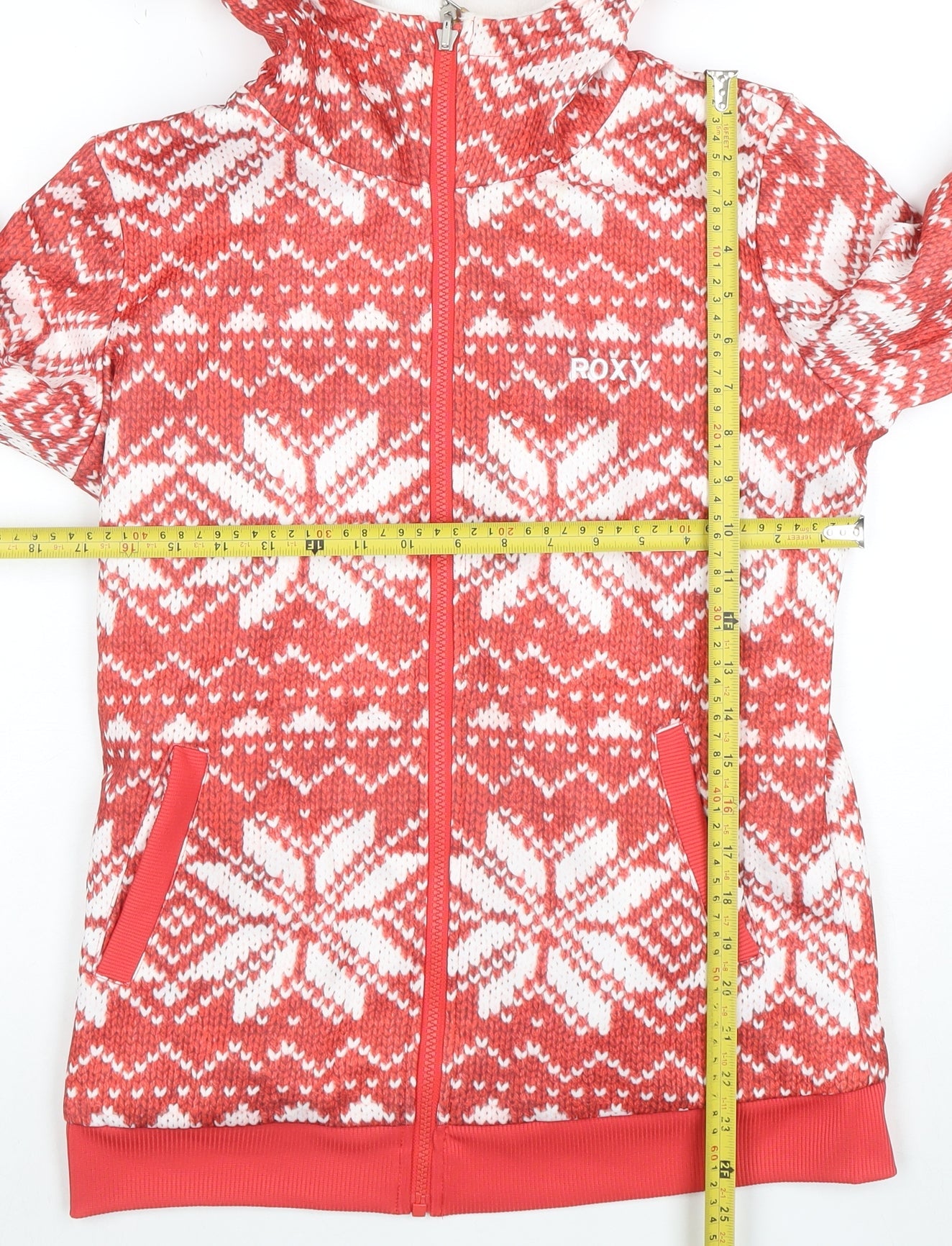 Roxy Womens Red White Fair Isle Full Zip Hoodie Medium