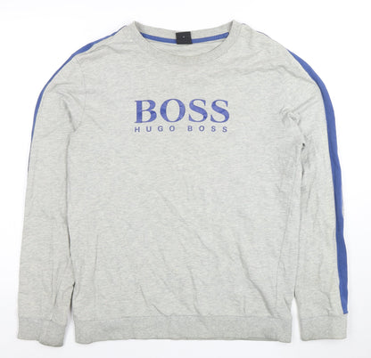 Hugo Boss Men's Grey Blue Stripe Crew Neck Sweatshirt Size M
