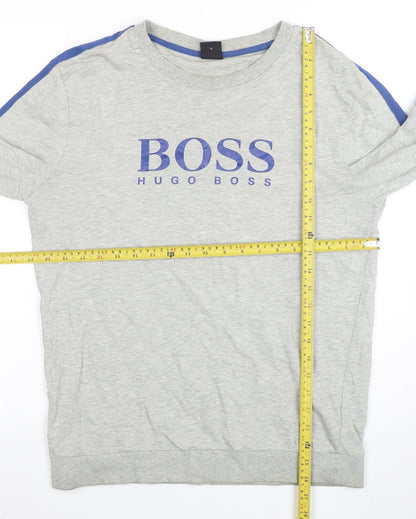 Hugo Boss Men's Grey Blue Stripe Crew Neck Sweatshirt Size M