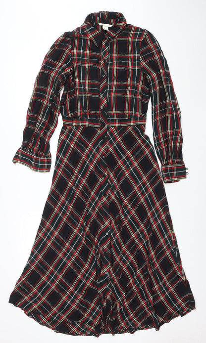 H&M Women’s Multicoloured Check Shirt Dress Size 6 Long Sleeve Midi