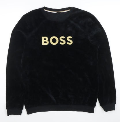 BOSS Womens Black Velour Pullover Sweatshirt Size S