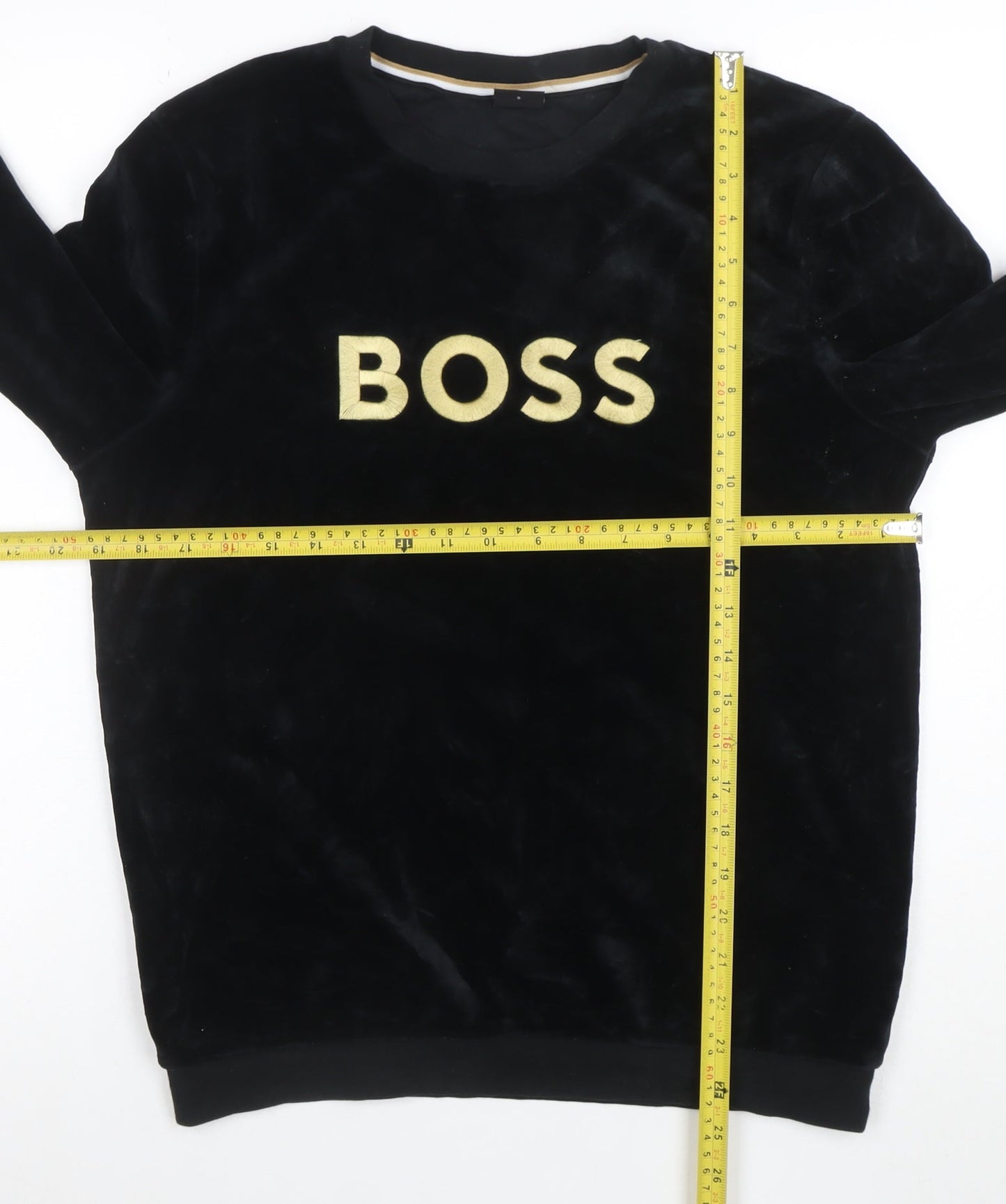 BOSS Womens Black Velour Pullover Sweatshirt Size S